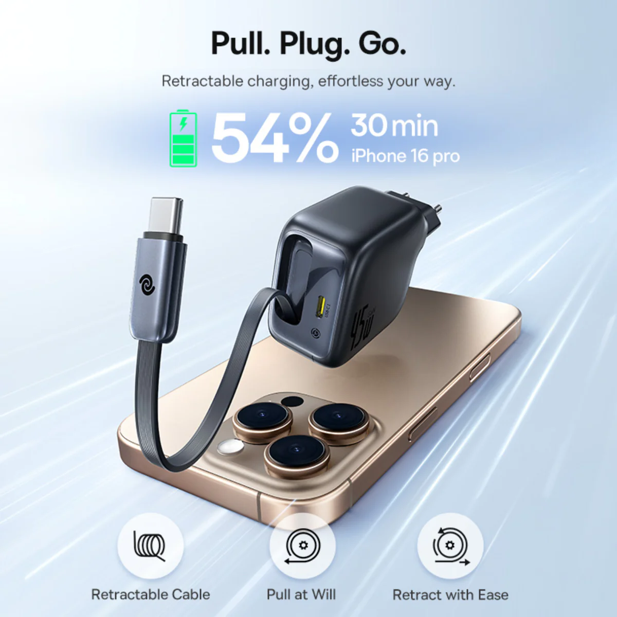 Baseus EnerCore CJ11 Fast Charger with Retractable Cable 2C 45W - Image 7