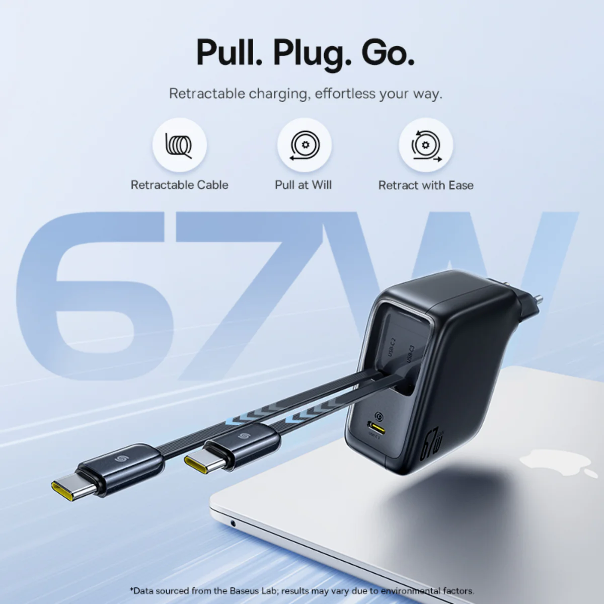 Baseus EnerCore CJ21 Fast Charger with Dual Retractable Cables 3C 67W - Image 5